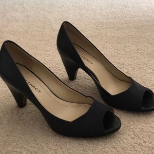 Navy peep toe heels